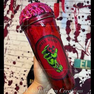 Zombie brain Halloween clay horror glitter tumbler